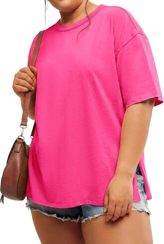 Beautife Womens Plus Size T Shirts Summer Short Sleeve Crew Neck Casual Loose Fit Side Slit Tunic Tee Tops in Saudi Arabia