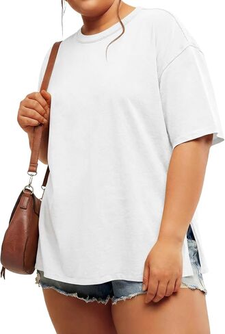 Beautife Womens Plus Size T Shirts Summer Short Sleeve Crew Neck Casual Loose Fit Side Slit Tunic Tee Tops in Saudi Arabia