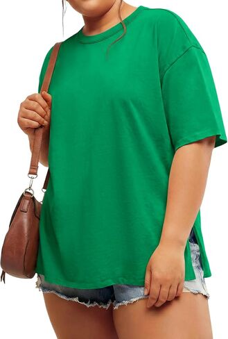 Beautife Womens Plus Size T Shirts Summer Short Sleeve Crew Neck Casual Loose Fit Side Slit Tunic Tee Tops in Saudi Arabia