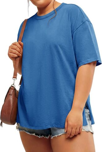 Beautife Womens Plus Size T Shirts Summer Short Sleeve Crew Neck Casual Loose Fit Side Slit Tunic Tee Tops in Saudi Arabia