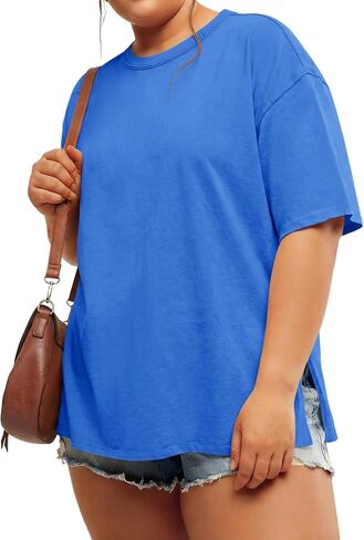 Beautife Womens Plus Size T Shirts Summer Short Sleeve Crew Neck Casual Loose Fit Side Slit Tunic Tee Tops in Saudi Arabia