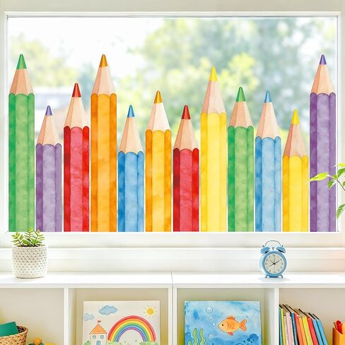Back to School Decorations Window Clings, 3 Sheets Double-Sided Color Pencils Window Decals Welcome Back to School Stickers for First Day of School Kindergarten Elementary Classroom Glass Window Decor in Saudi Arabia