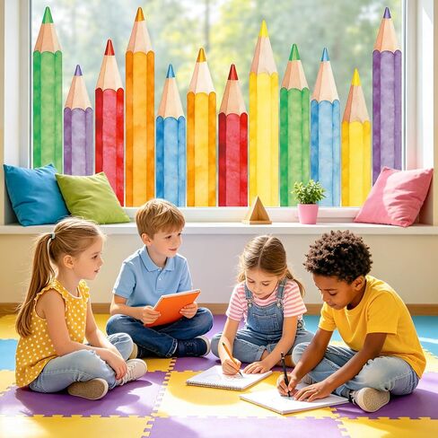 Back to School Decorations Window Clings, 3 Sheets Double-Sided Color Pencils Window Decals Welcome Back to School Stickers for First Day of School Kindergarten Elementary Classroom Glass Window Decor in Saudi Arabia