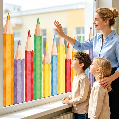 Back to School Decorations Window Clings, 3 Sheets Double-Sided Color Pencils Window Decals Welcome Back to School Stickers for First Day of School Kindergarten Elementary Classroom Glass Window Decor in Saudi Arabia
