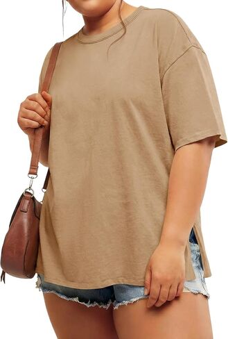 Beautife Womens Plus Size T Shirts Summer Short Sleeve Crew Neck Casual Loose Fit Side Slit Tunic Tee Tops in Saudi Arabia