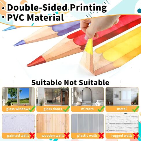 Back to School Decorations Window Clings, 3 Sheets Double-Sided Color Pencils Window Decals Welcome Back to School Stickers for First Day of School Kindergarten Elementary Classroom Glass Window Decor in Saudi Arabia