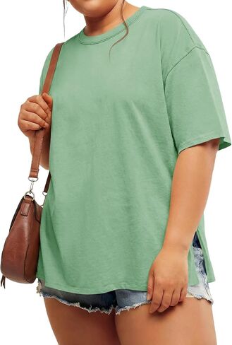 Beautife Womens Plus Size T Shirts Summer Short Sleeve Crew Neck Casual Loose Fit Side Slit Tunic Tee Tops in Saudi Arabia