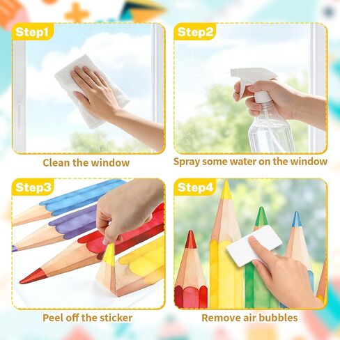 Back to School Decorations Window Clings, 3 Sheets Double-Sided Color Pencils Window Decals Welcome Back to School Stickers for First Day of School Kindergarten Elementary Classroom Glass Window Decor in Saudi Arabia