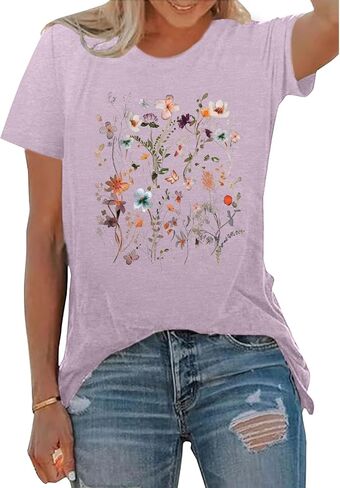 BLACKOO Women Graphic Tee Casual Floral T Shirts in Saudi Arabia