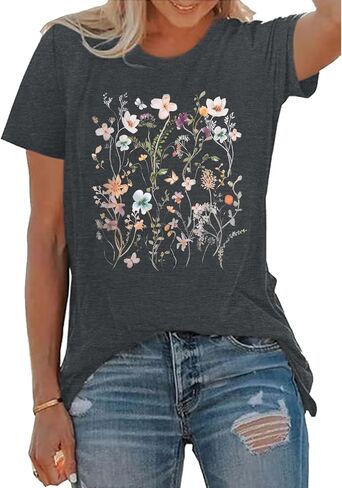 BLACKOO Women Graphic Tee Casual Floral T Shirts in Kuwait