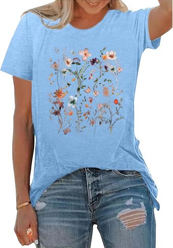 BLACKOO Women Graphic Tee Casual Floral T Shirts in Kuwait