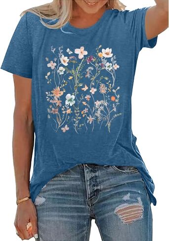 BLACKOO Women Graphic Tee Casual Floral T Shirts in Kuwait