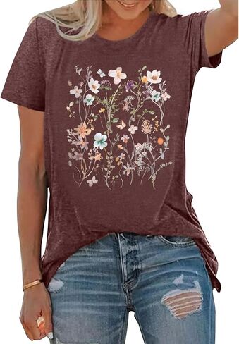 BLACKOO Women Graphic Tee Casual Floral T Shirts in Kuwait