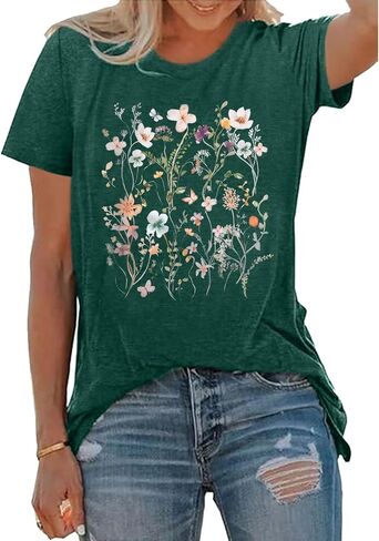 BLACKOO Women Graphic Tee Casual Floral T Shirts in Kuwait