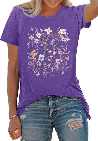 BLACKOO Women Graphic Tee Casual Floral T Shirts in Kuwait