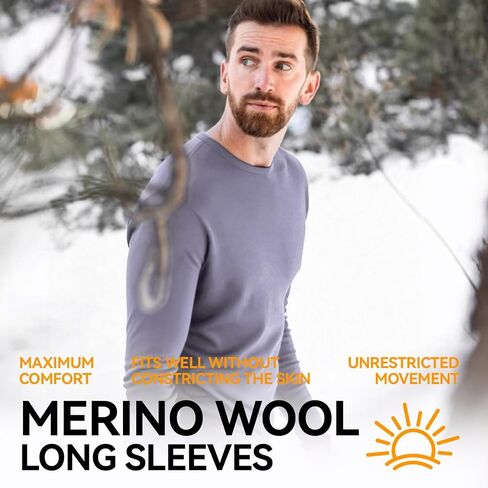 Men’s 100% Merino Wool Base Layer Top – 15.5 Micron Ultrafine, 180g Lightweight Long Sleeve Shirt in Saudi Arabia