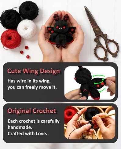 Mothman Keychain Crochet Handmade, Mothman Gifts Cryptid Creepy Cute Crochet for Backpack Bag, Adults in Saudi Arabia