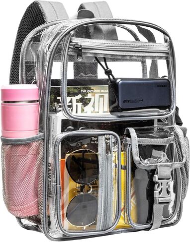 gdbis Clear Backpack Heavy Duty, 17 inch Large PVC Transparent Bag with Reinforced Strap Stitches and Laptop Sleeve See Through Casual Backpack for Work Concert Travel Security - Grey in Saudi Arabia