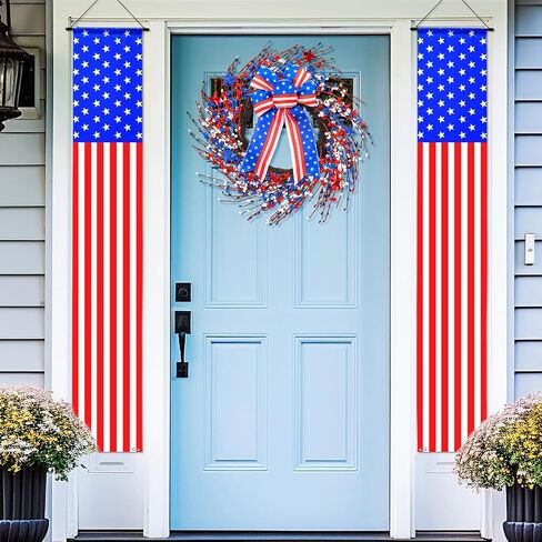 3 Pcs 4th of July Decorations Wreath and Porch Door Banners Large 250th Anniversary Bow Wreath Patriotic Red White Blue Decor for 250th Anniversary Independence Home Indoor Outdoor Porch School Yard in Saudi Arabia