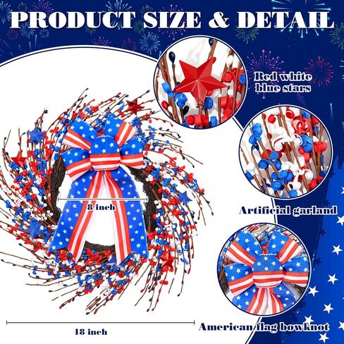 3 Pcs 4th of July Decorations Wreath and Porch Door Banners Large 250th Anniversary Bow Wreath Patriotic Red White Blue Decor for 250th Anniversary Independence Home Indoor Outdoor Porch School Yard in Saudi Arabia