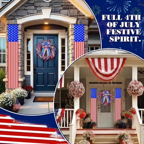 3 Pcs 4th of July Decorations Wreath and Porch Door Banners Large 250th Anniversary Bow Wreath Patriotic Red White Blue Decor for 250th Anniversary Independence Home Indoor Outdoor Porch School Yard in Saudi Arabia