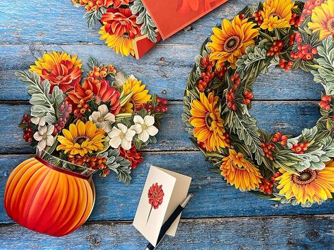Freshcut Paper Pop Up Cards, Sunflower Paper Wreath, 15 Inch Life Sized Forever Flower Wreath 3D Popup Greeting Cards, Birthday Card, Get Well Gifts, Blank Notecard & Envelope in Saudi Arabia
