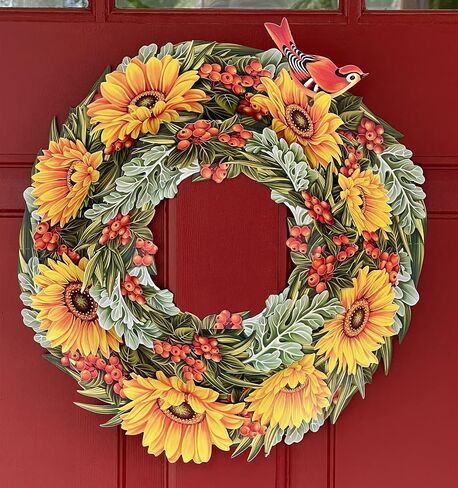 Freshcut Paper Pop Up Cards, Sunflower Paper Wreath, 15 Inch Life Sized Forever Flower Wreath 3D Popup Greeting Cards, Birthday Card, Get Well Gifts, Blank Notecard & Envelope in Saudi Arabia