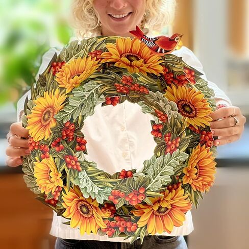 Freshcut Paper Pop Up Cards, Sunflower Paper Wreath, 15 Inch Life Sized Forever Flower Wreath 3D Popup Greeting Cards, Birthday Card, Get Well Gifts, Blank Notecard & Envelope in Saudi Arabia