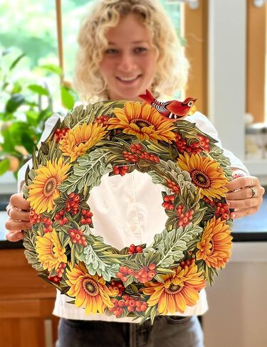 Freshcut Paper Pop Up Cards, Sunflower Paper Wreath, 15 Inch Life Sized Forever Flower Wreath 3D Popup Greeting Cards, Birthday Card, Get Well Gifts, Blank Notecard & Envelope in Saudi Arabia
