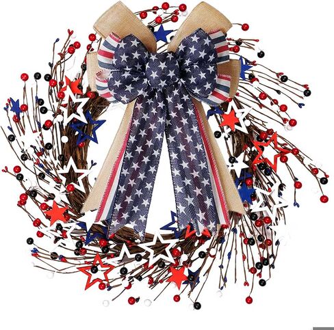 4th of July Wreath 20 inch, Patriotic Front Door Decor, Fourth of July Wreaths for Front Door, Red White and Blue Door Wreath for American Independence Day Memorial Day Flag Day in Saudi Arabia