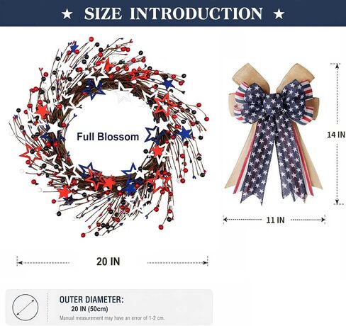4th of July Wreath 20 inch, Patriotic Front Door Decor, Fourth of July Wreaths for Front Door, Red White and Blue Door Wreath for American Independence Day Memorial Day Flag Day in Saudi Arabia