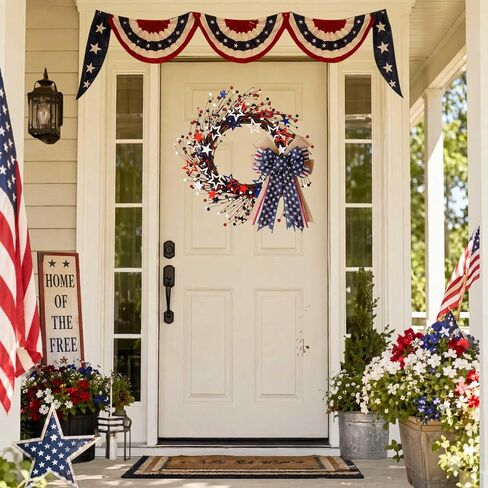 4th of July Wreath 20 inch, Patriotic Front Door Decor, Fourth of July Wreaths for Front Door, Red White and Blue Door Wreath for American Independence Day Memorial Day Flag Day in Saudi Arabia