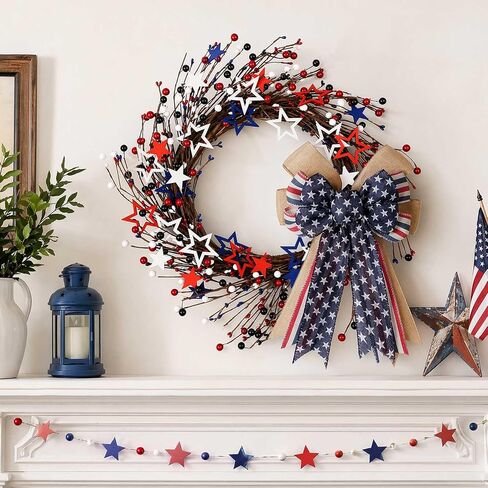 4th of July Wreath 20 inch, Patriotic Front Door Decor, Fourth of July Wreaths for Front Door, Red White and Blue Door Wreath for American Independence Day Memorial Day Flag Day in Saudi Arabia