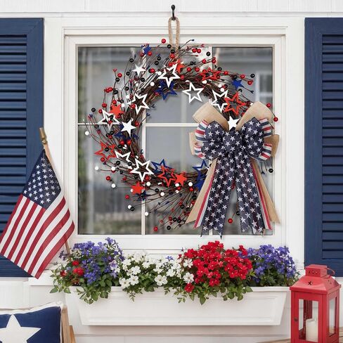 4th of July Wreath 20 inch, Patriotic Front Door Decor, Fourth of July Wreaths for Front Door, Red White and Blue Door Wreath for American Independence Day Memorial Day Flag Day in Saudi Arabia