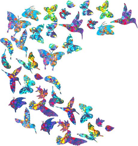 36pcs Window Decals for Anti-Collision Window Stickers Avoid Bird Strikes Windows Clings Rainbow Suncatcher Stickers for Glass and Doors Hummingbird Butterflies Leaf Feather Design Reusable in Kuwait