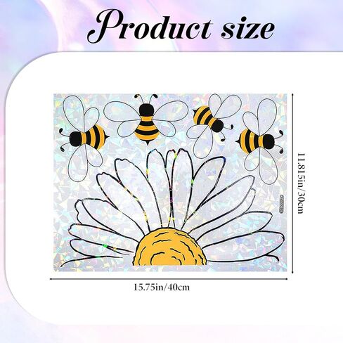 5 Pcs Spring Summer Bee Sunflower Window Stickers Shiny Rainbow Window Clings Double-Side Cute Glass Decals Reusable Prism Suncatcher for Display Mirror Glass Supplies Vinyl in Saudi Arabia
