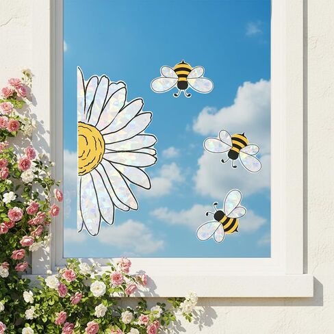 5 Pcs Spring Summer Bee Sunflower Window Stickers Shiny Rainbow Window Clings Double-Side Cute Glass Decals Reusable Prism Suncatcher for Display Mirror Glass Supplies Vinyl in Saudi Arabia