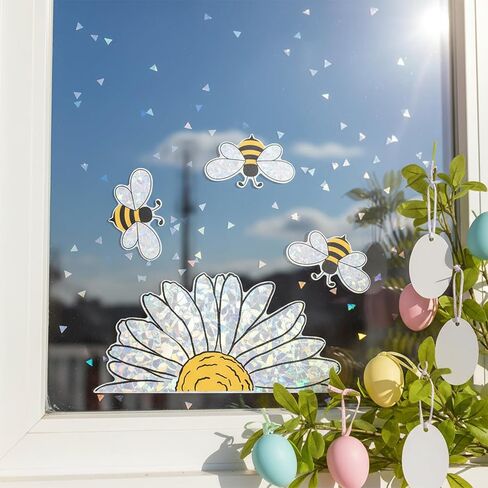 5 Pcs Spring Summer Bee Sunflower Window Stickers Shiny Rainbow Window Clings Double-Side Cute Glass Decals Reusable Prism Suncatcher for Display Mirror Glass Supplies Vinyl in Saudi Arabia