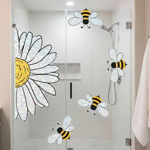 5 Pcs Spring Summer Bee Sunflower Window Stickers Shiny Rainbow Window Clings Double-Side Cute Glass Decals Reusable Prism Suncatcher for Display Mirror Glass Supplies Vinyl in Saudi Arabia