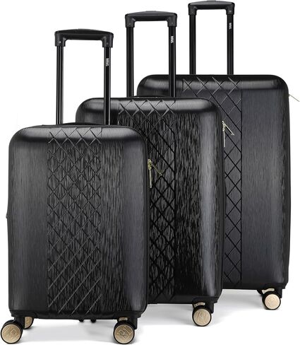Badgley Mischka Diamond Hard Expandable Spinner Luggage Set (3 Piece) (Black-Black Bars) in Kuwait