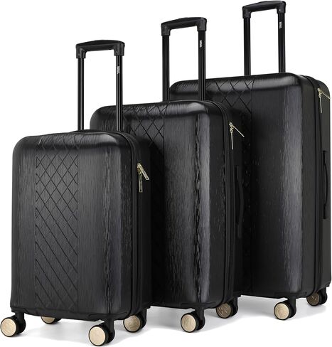 Badgley Mischka Diamond Hard Expandable Spinner Luggage Set (3 Piece) (Black-Black Bars) in Kuwait