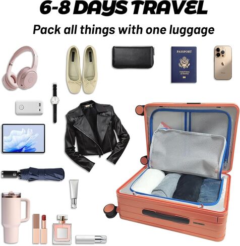 Zipperless Luggage Hard Side Carry On Luggage, Wide Handle Travel Suitcase, Airline Approved Checked Luggage with 360°Silent Spinner Wheels, TSA Lock, USB Charging Ports PC-24 inch Papaya Orange in Saudi Arabia