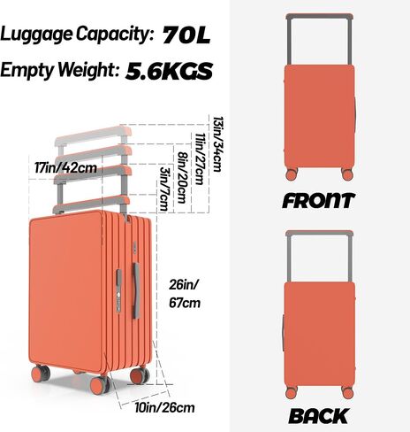 Zipperless Luggage Hard Side Carry On Luggage, Wide Handle Travel Suitcase, Airline Approved Checked Luggage with 360°Silent Spinner Wheels, TSA Lock, USB Charging Ports PC-24 inch Papaya Orange in Saudi Arabia