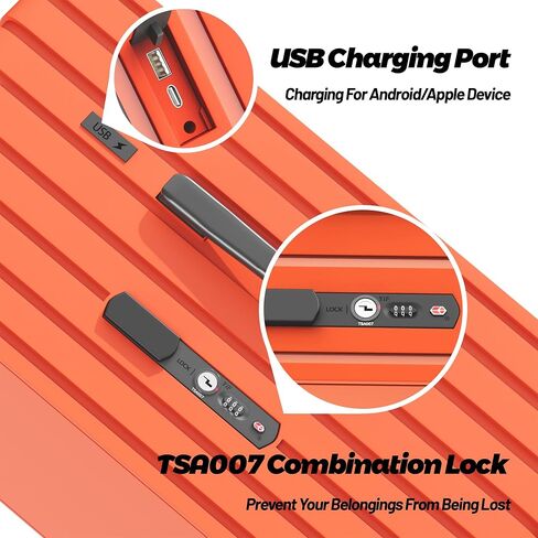 Zipperless Luggage Hard Side Carry On Luggage, Wide Handle Travel Suitcase, Airline Approved Checked Luggage with 360°Silent Spinner Wheels, TSA Lock, USB Charging Ports PC-24 inch Papaya Orange in Saudi Arabia