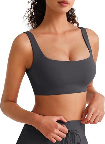 G4Free BareFeel Non Padded Square Neck Sports Bra for Women - Wireless U Back Crop Tank Tops Yoga Workout Casual in Kuwait