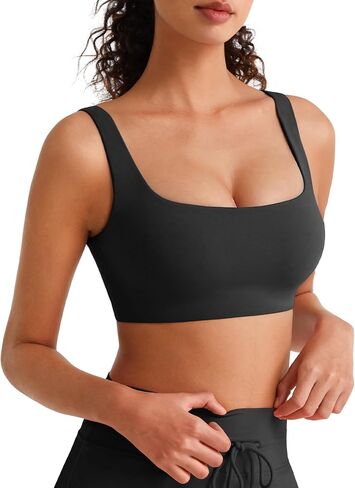 G4Free BareFeel Non Padded Square Neck Sports Bra for Women - Wireless U Back Crop Tank Tops Yoga Workout Casual in Kuwait