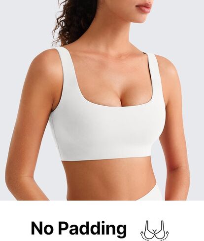 G4Free BareFeel Non Padded Square Neck Sports Bra for Women - Wireless U Back Crop Tank Tops Yoga Workout Casual in Kuwait