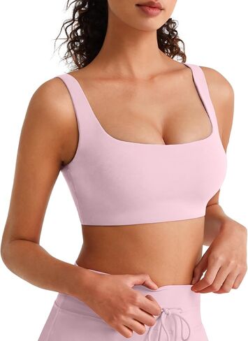 G4Free BareFeel Non Padded Square Neck Sports Bra for Women - Wireless U Back Crop Tank Tops Yoga Workout Casual in Kuwait