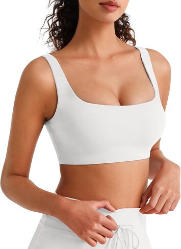 G4Free BareFeel Non Padded Square Neck Sports Bra for Women - Wireless U Back Crop Tank Tops Yoga Workout Casual in Kuwait