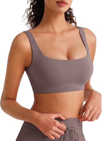 G4Free BareFeel Non Padded Square Neck Sports Bra for Women - Wireless U Back Crop Tank Tops Yoga Workout Casual in Kuwait